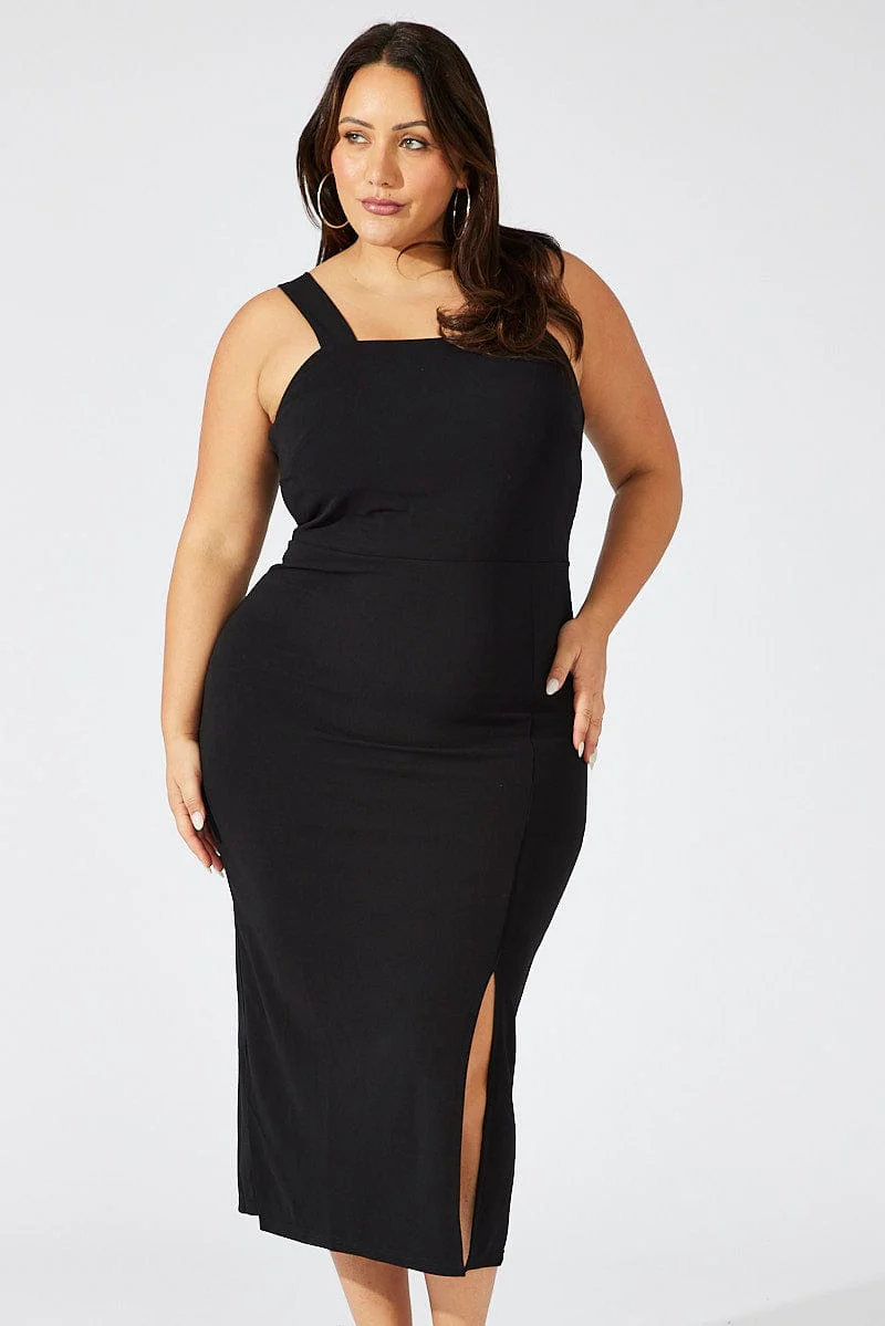 Black Square Neck Bodycon Dress - Image 2