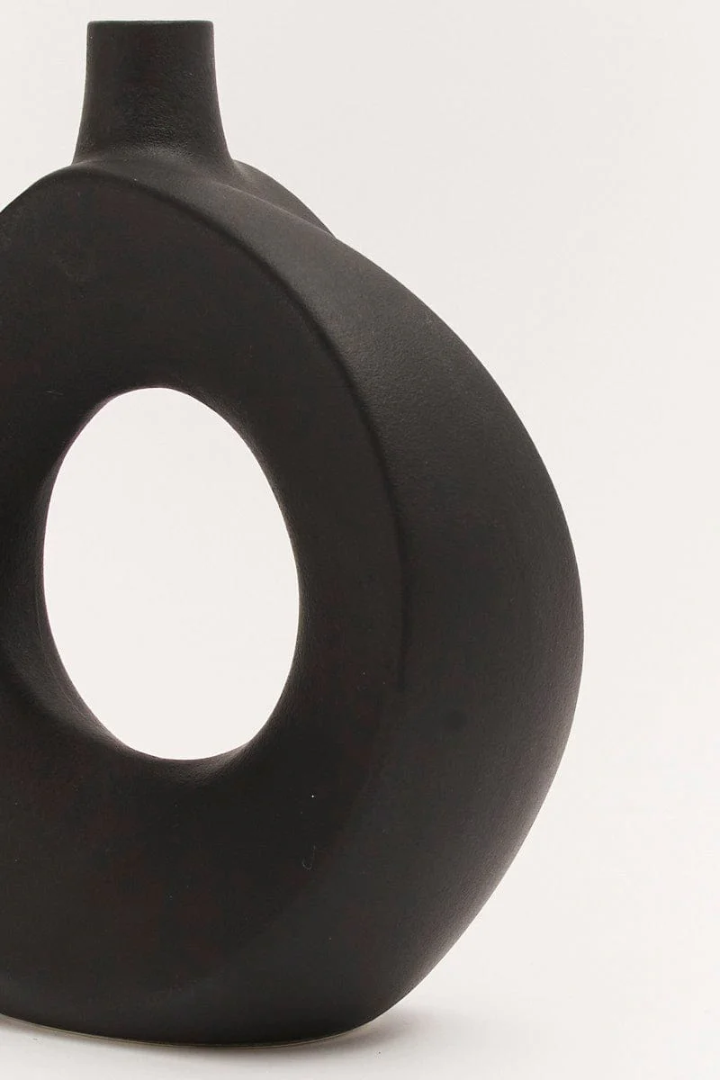 Black Stoneware Round Sculpture Vase - Image 3