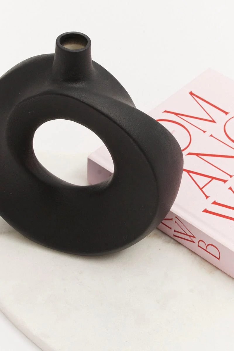 Black Stoneware Round Sculpture Vase - Image 4