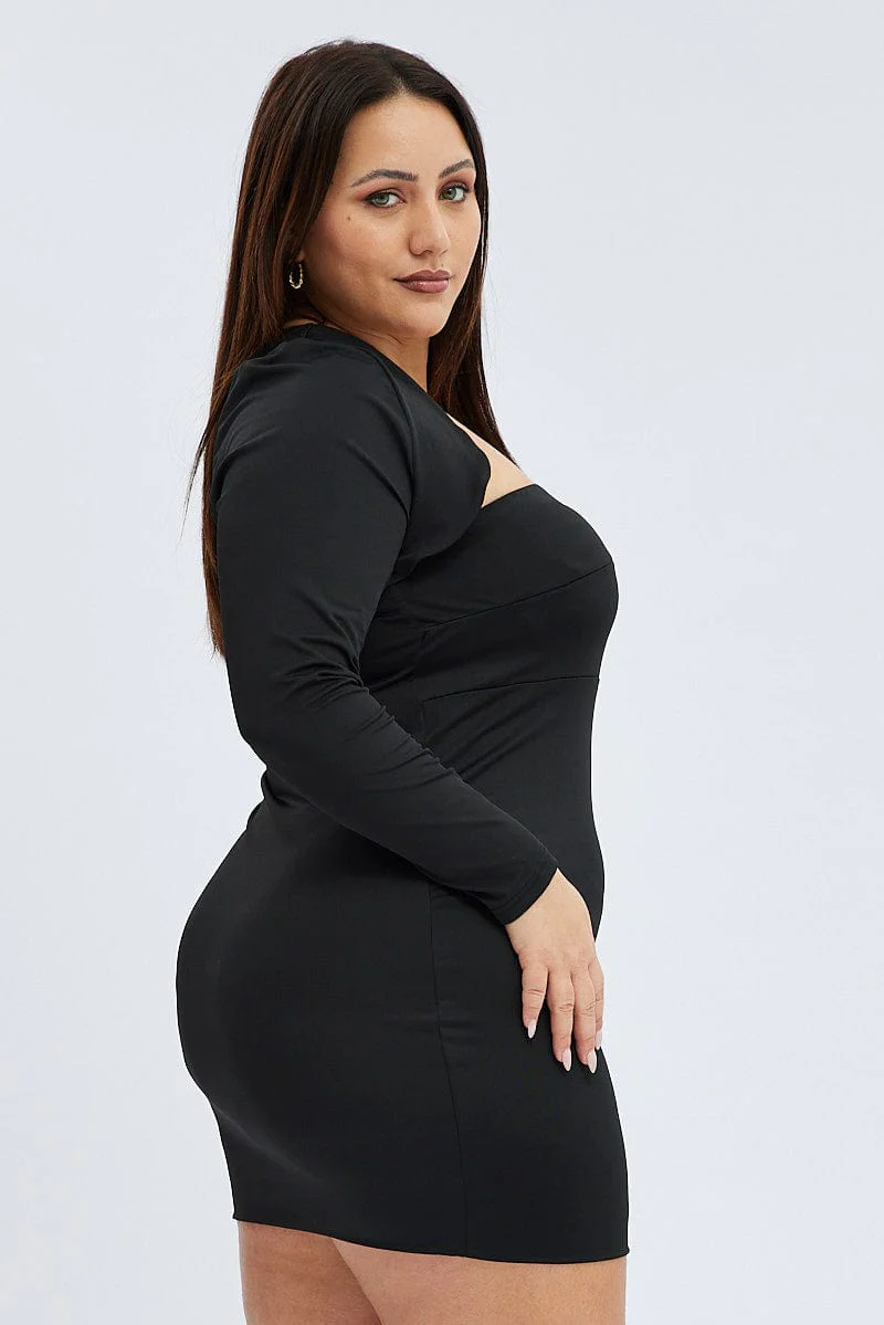 Black Strapless Bodycon Dress Shrug Set - Image 4