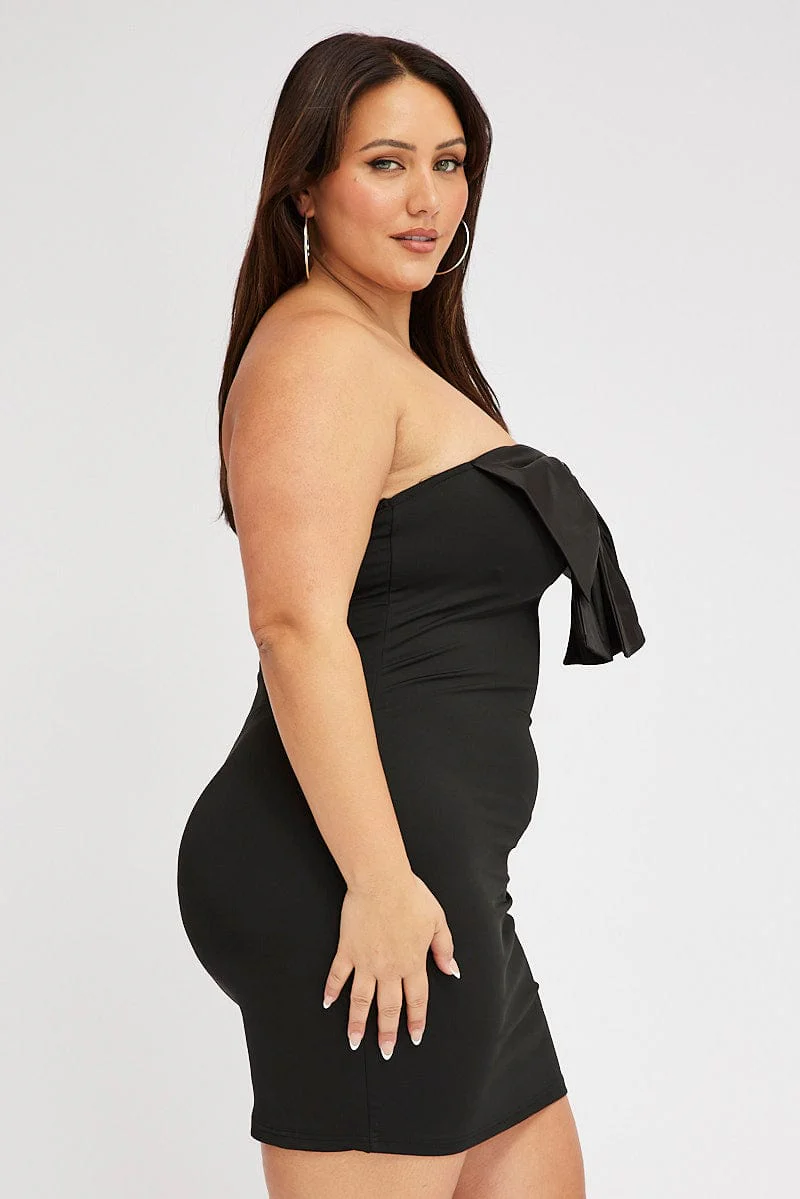 Black Strapless Bow Minidress With Gloves - Image 4