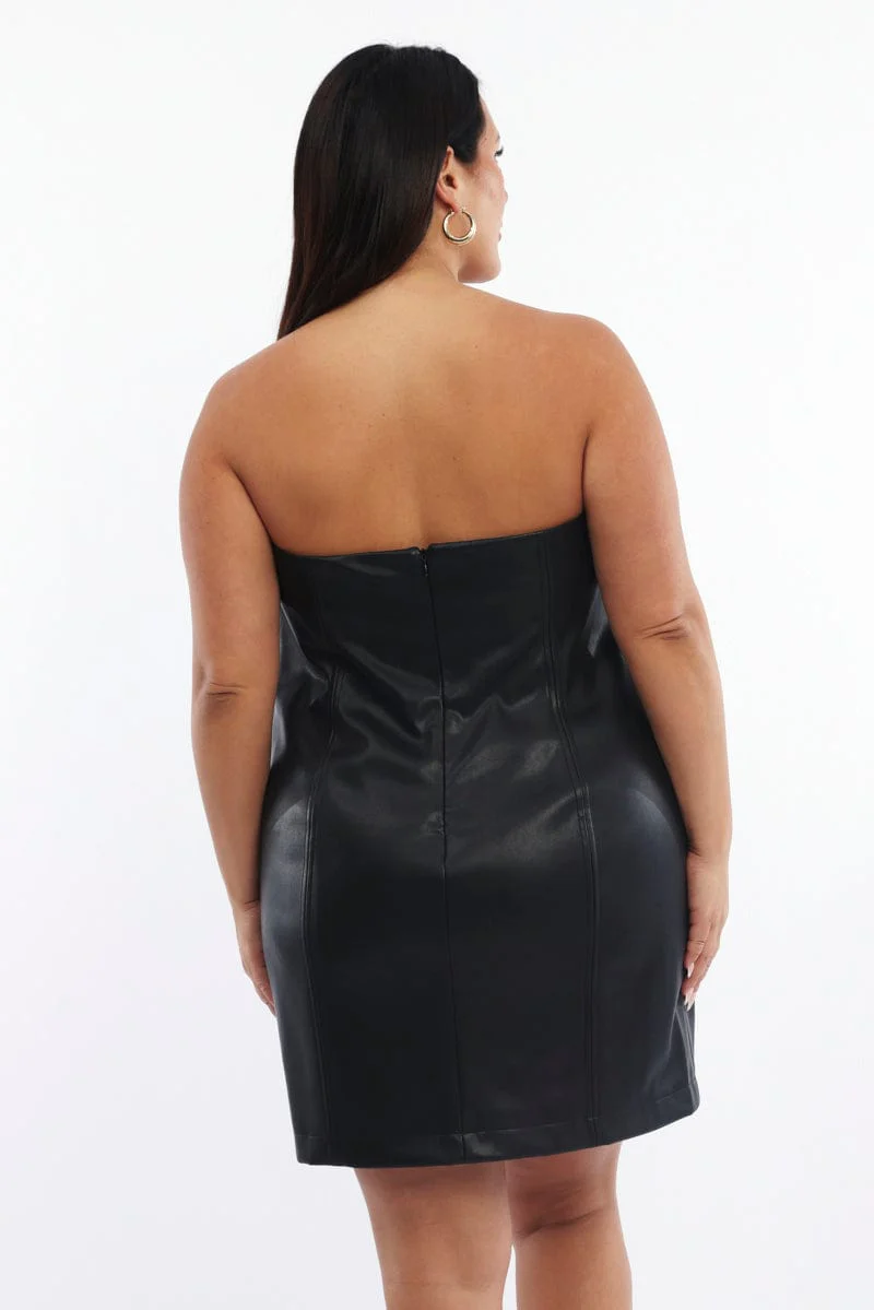 Black Strapless Faux Leather Tube Minidress - Image 5