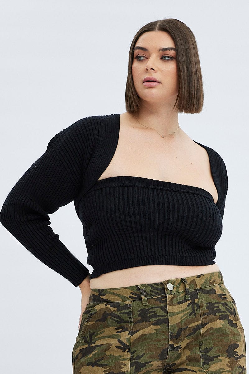 Black Strapless Top And Shrug Knit Set - Image 3