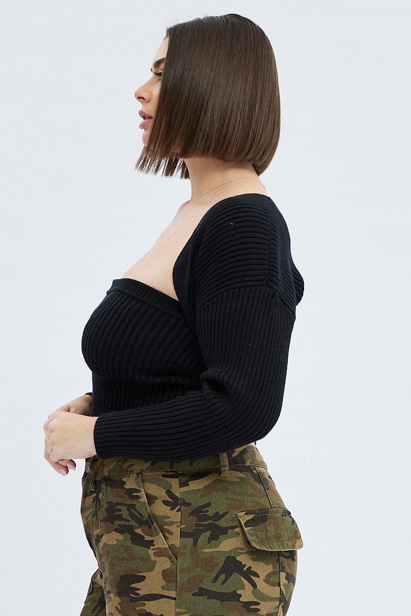 Black Strapless Top And Shrug Knit Set - Image 4