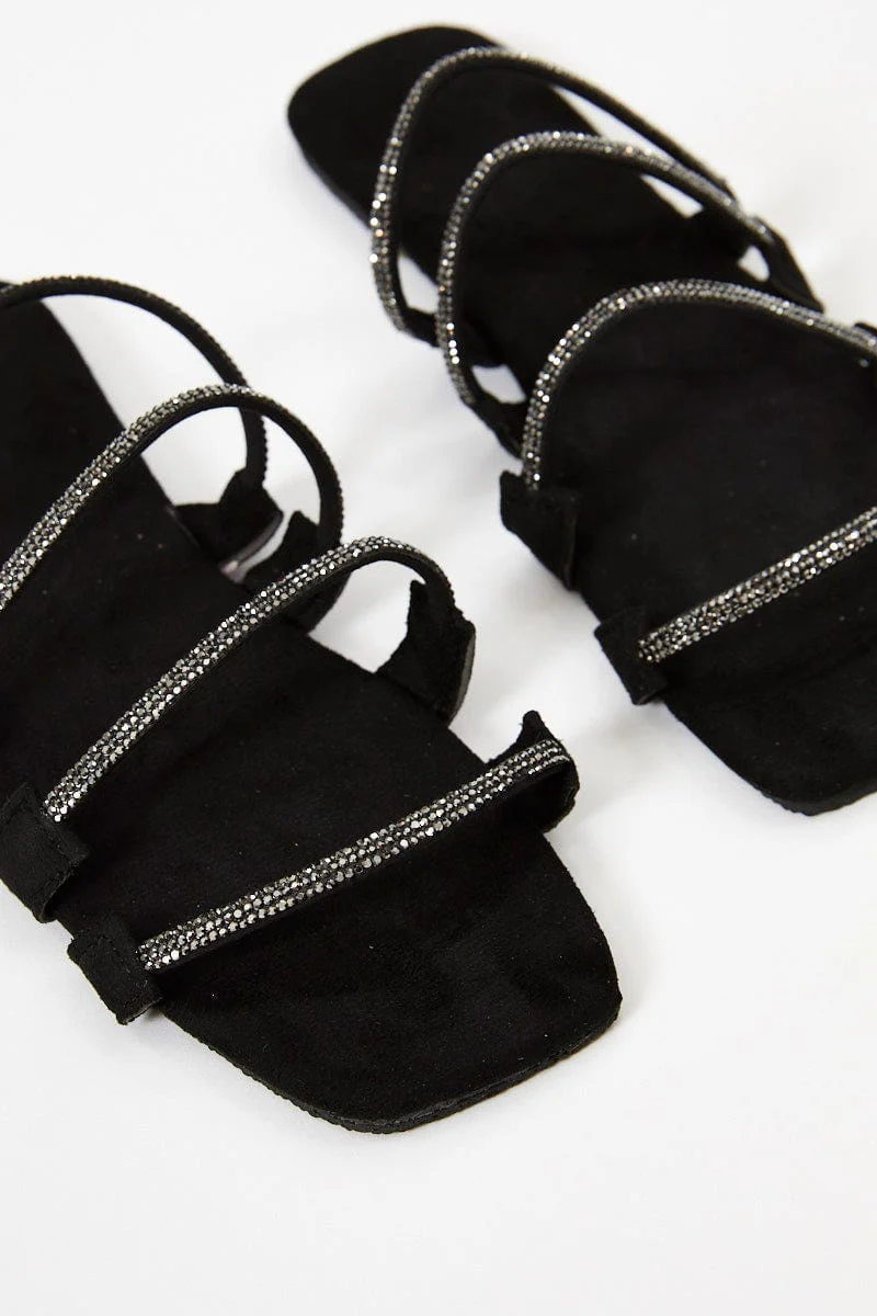 Black Strappy Flat Slides - Image 2