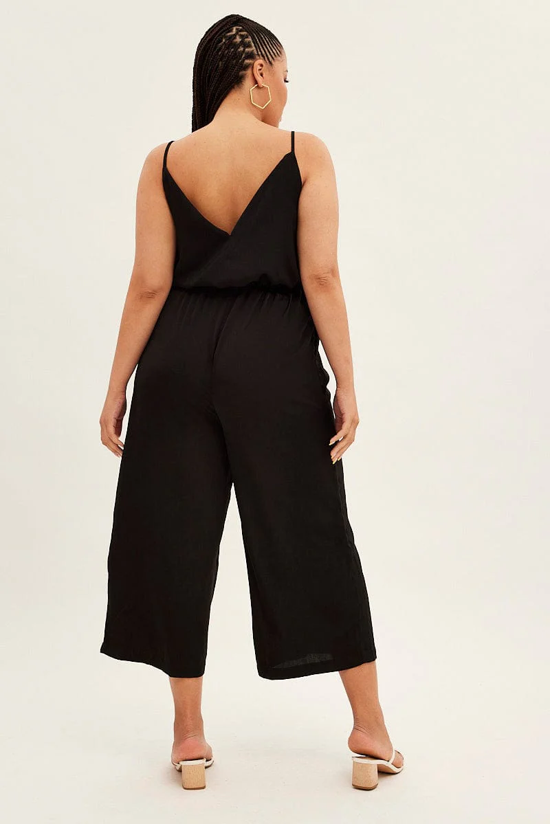 Black Strappy Jumpsuit High Neck Party Matte Satin - Image 5