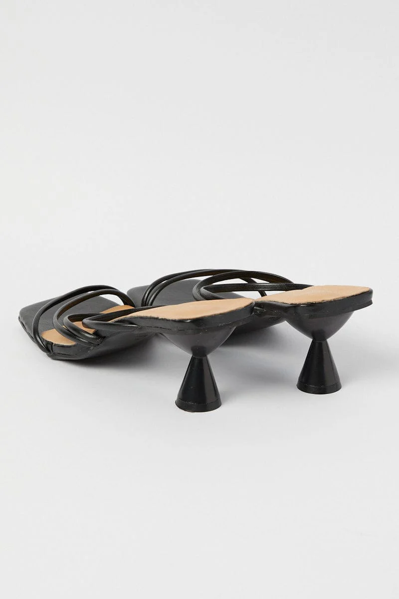 Black Strappy Mid Heeled Mules - Image 3