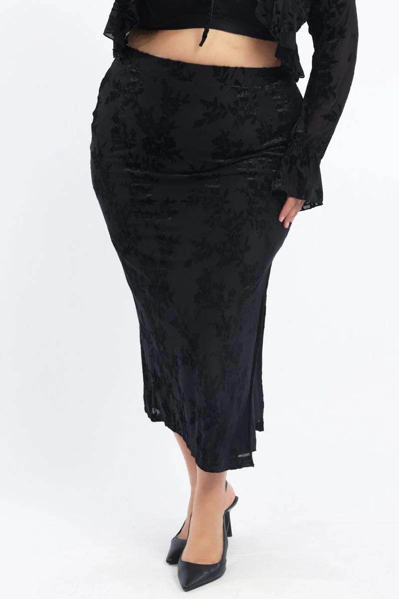 Black Stretch Burnout Bodycon Midi Skirt - Image 3