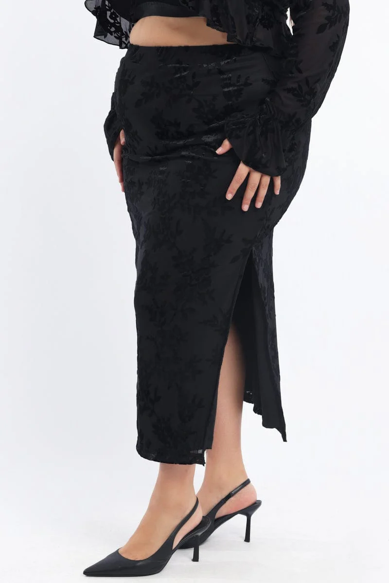 Black Stretch Burnout Bodycon Midi Skirt - Image 4