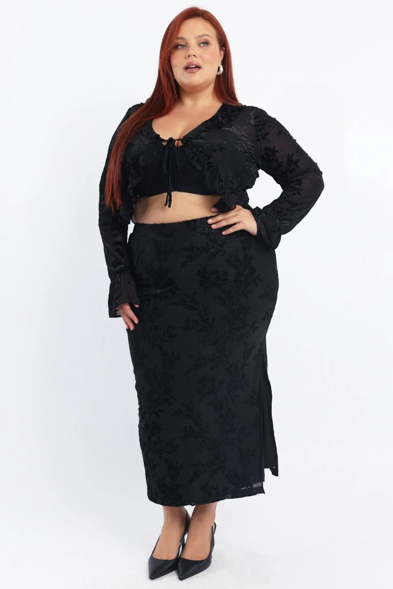 Black Stretch Burnout Tie Front Frill Bolero Jacket - Image 3