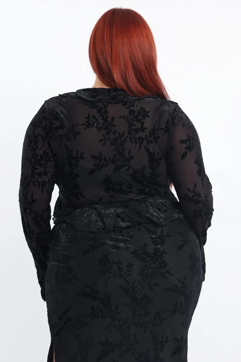 Black Stretch Burnout Tie Front Frill Bolero Jacket - Image 5