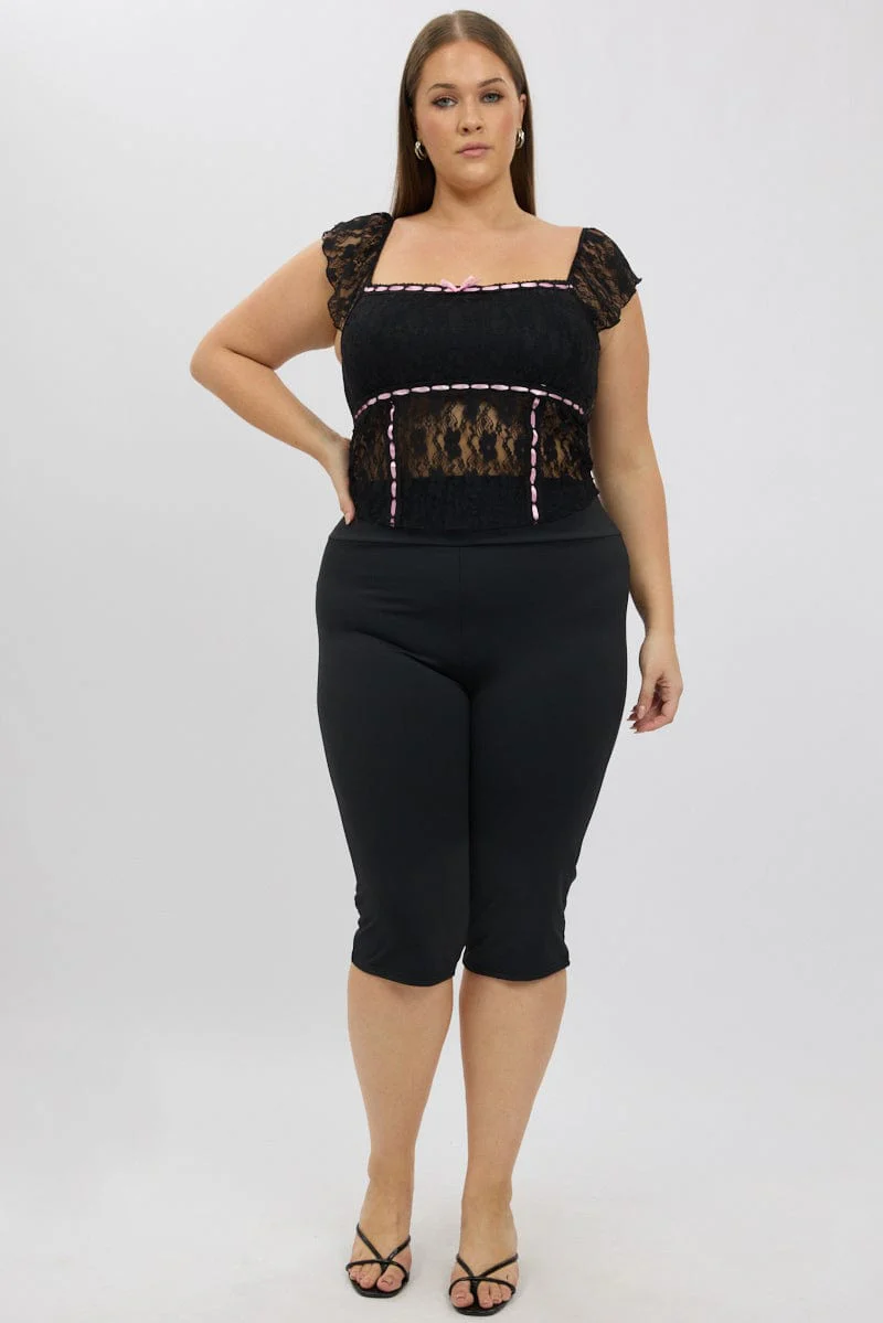 Black Stretch Capri Leggings - Image 2