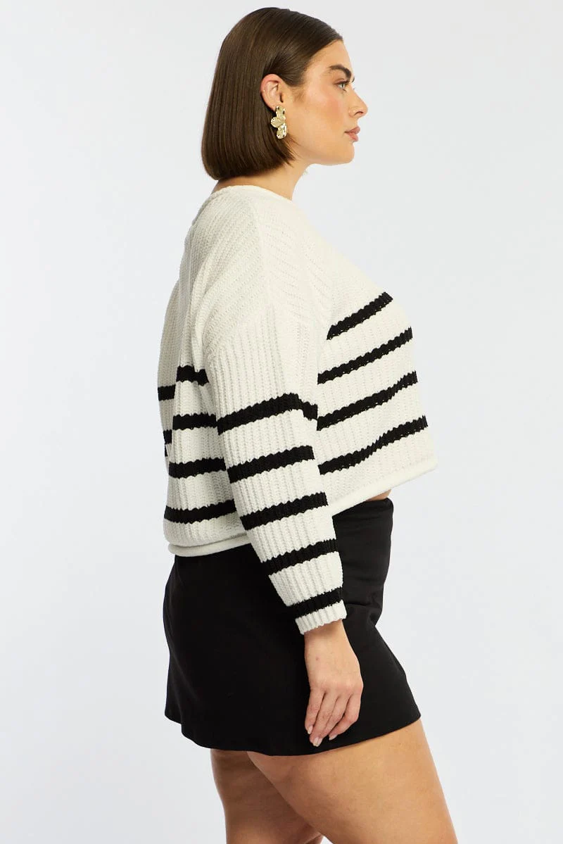 Black Stripe Chenille Knit Jumper Long Sleeve - Image 4