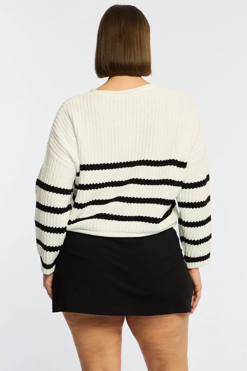 Black Stripe Chenille Knit Jumper Long Sleeve - Image 5