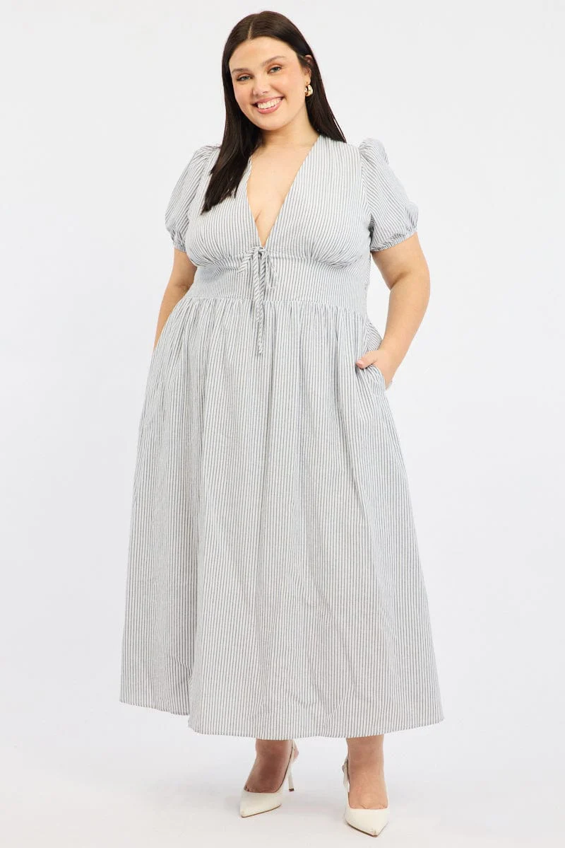 Black Stripe Maxi Dress Short Sleeve