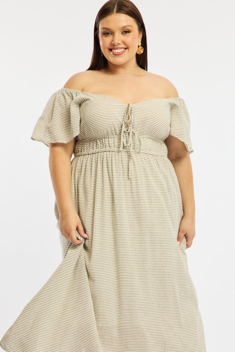 Black Stripe Maxi Dress Short Sleeve Tie Front - Image 2