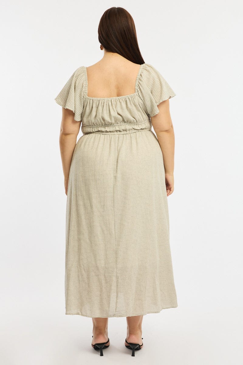 Black Stripe Maxi Dress Short Sleeve Tie Front - Image 4