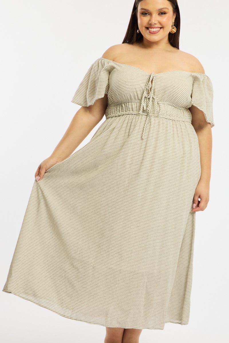 Black Stripe Maxi Dress Short Sleeve Tie Front - Image 5
