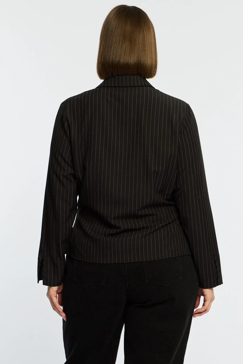 Black Stripe Shirt Long Sleeves Collared Button Up Pinstripe - Image 5
