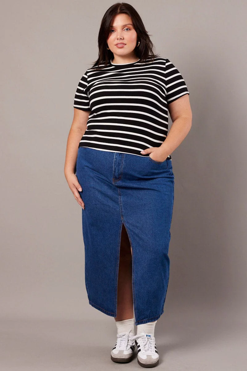 Black Stripe T-shirt Short Sleeve Crew Neck - Image 2