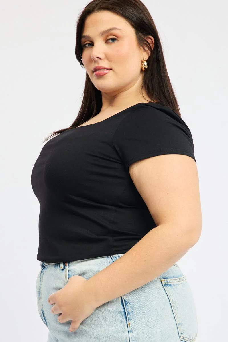 Black Supersoft Top Short Sleeve Scoop Neck - Image 3