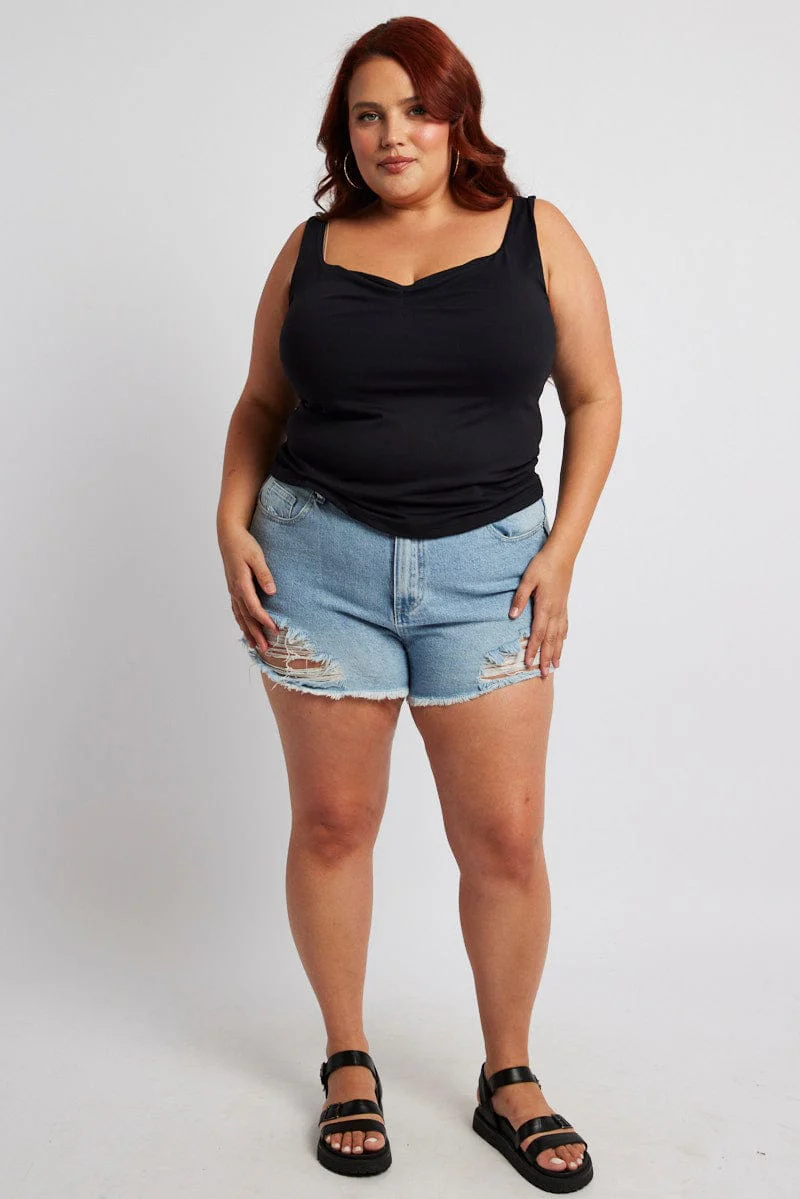 Black Supersoft Top Sleeveless Sweetheart Neckline - Image 3