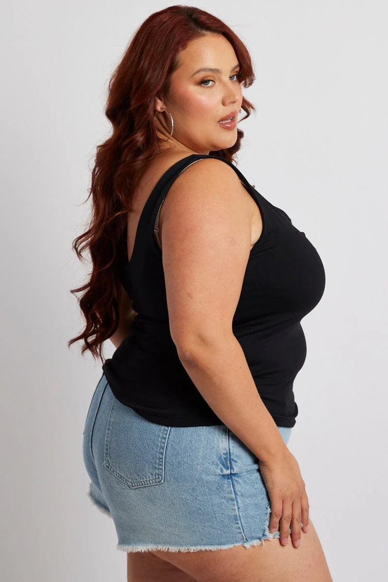 Black Supersoft Top Sleeveless Sweetheart Neckline - Image 4