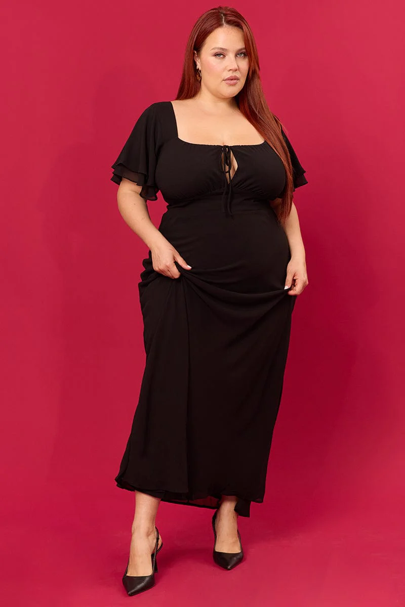 Black Sweetheart Neck Bias Maxi Dress