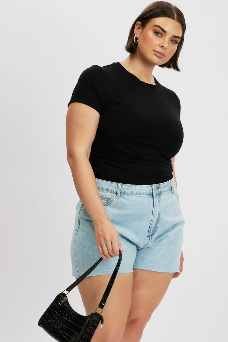 Black T Shirt Short Sleeve Crew Neck Modal - Image 3