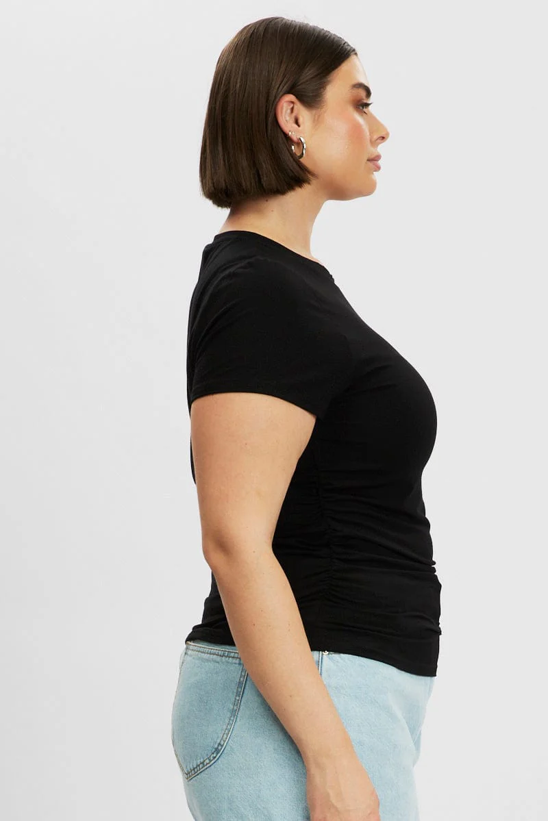 Black T Shirt Short Sleeve Crew Neck Modal - Image 4