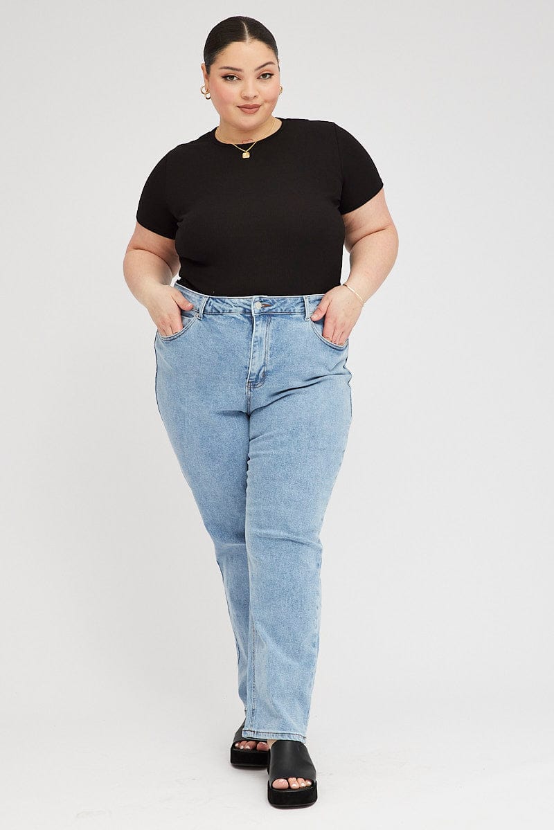 Black T-shirt Short Sleeve Crew Neck Ribbed Jersey - Image 2