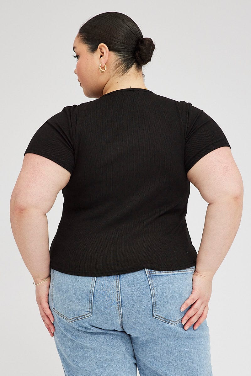 Black T-shirt Short Sleeve Crew Neck Ribbed Jersey - Image 5