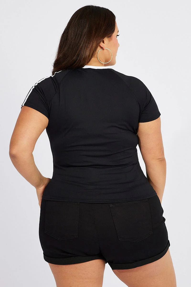 Black T-shirt Short Sleeve Crew Neck Side Stripe - Image 5