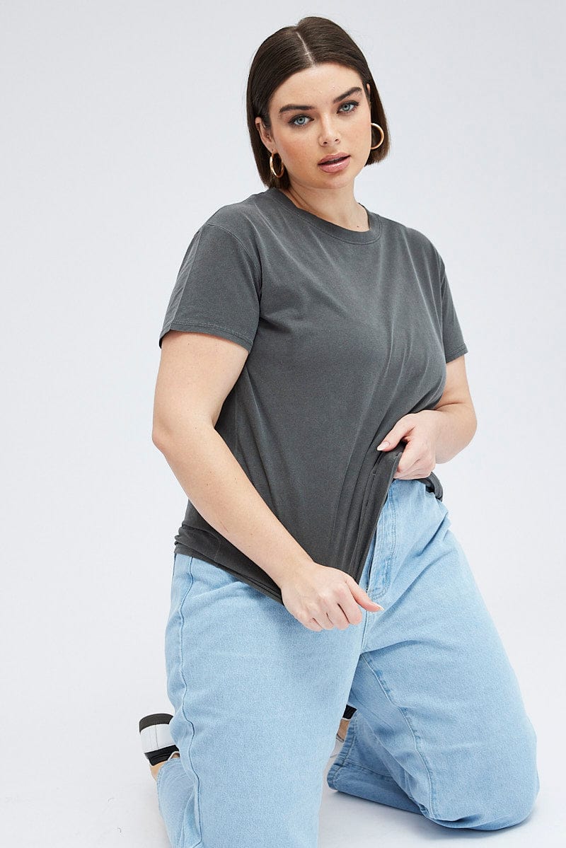 Black T-shirt Short Sleeve Crew Neck Washed