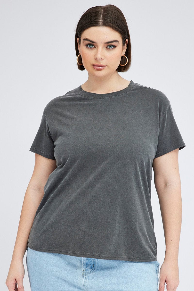 Black T-shirt Short Sleeve Crew Neck Washed - Image 3