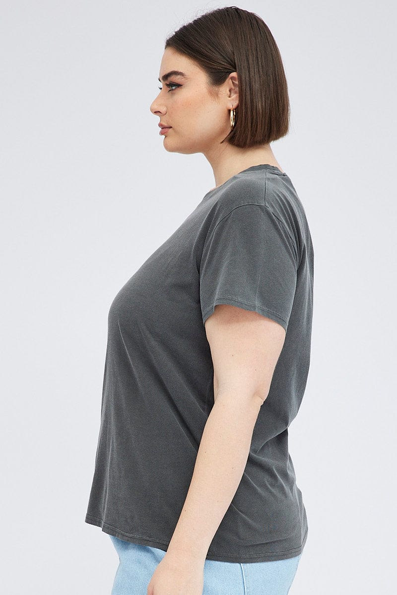 Black T-shirt Short Sleeve Crew Neck Washed - Image 4