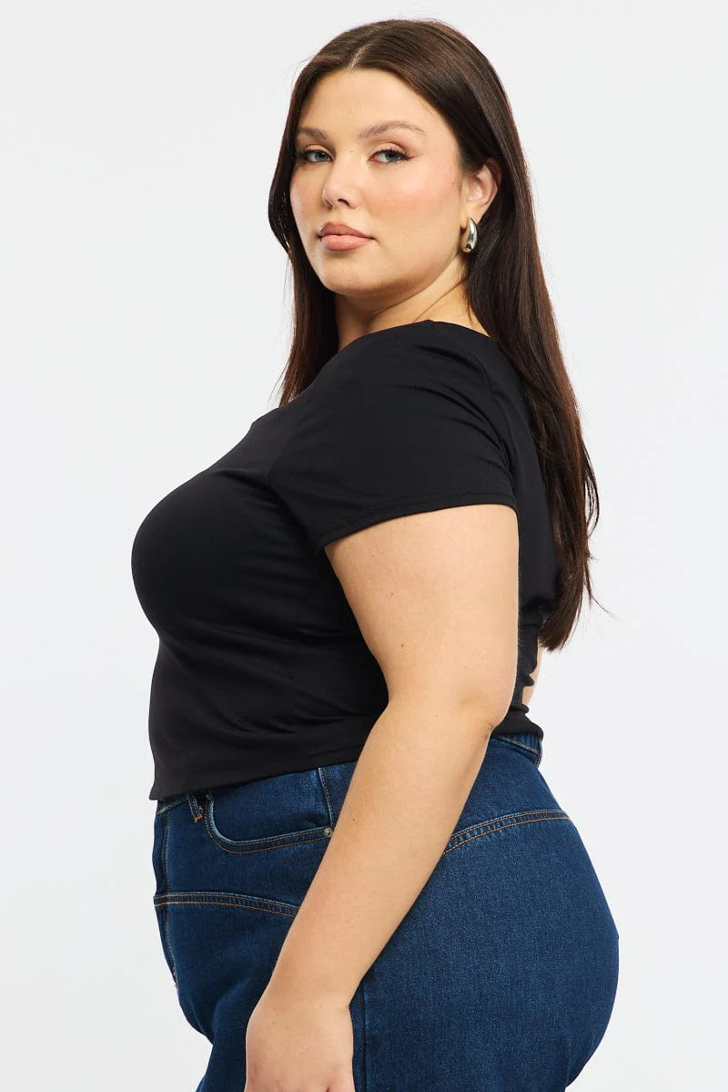 Black T-shirt Short Sleeve Scoop Neck - Image 3