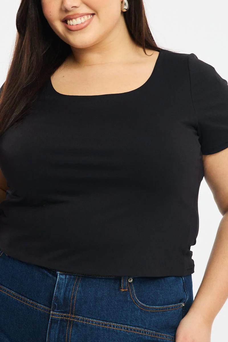 Black T-shirt Short Sleeve Scoop Neck - Image 5