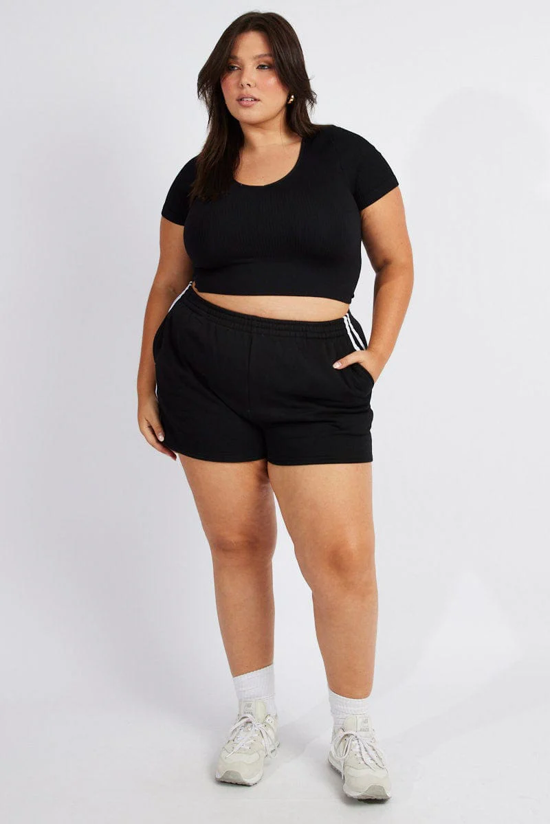 Black T-shirt Short Sleeve V-Neck Seamless - Image 2