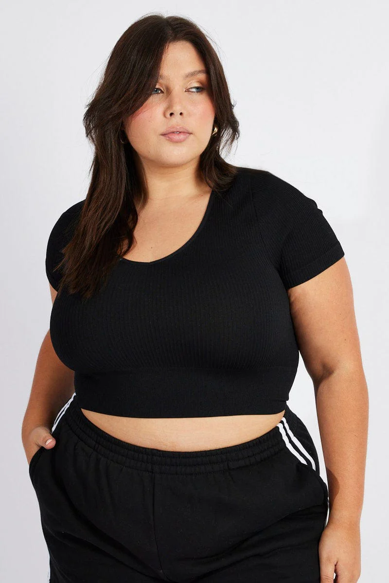 Black T-shirt Short Sleeve V-Neck Seamless - Image 3