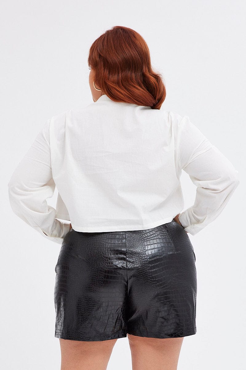 Black Tailored Shorts Croc Print Faux Leather Look - Image 5