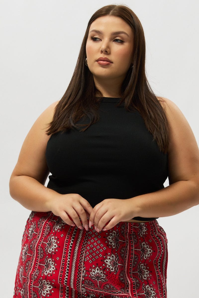 Black Tank Top Crew Neck Rib