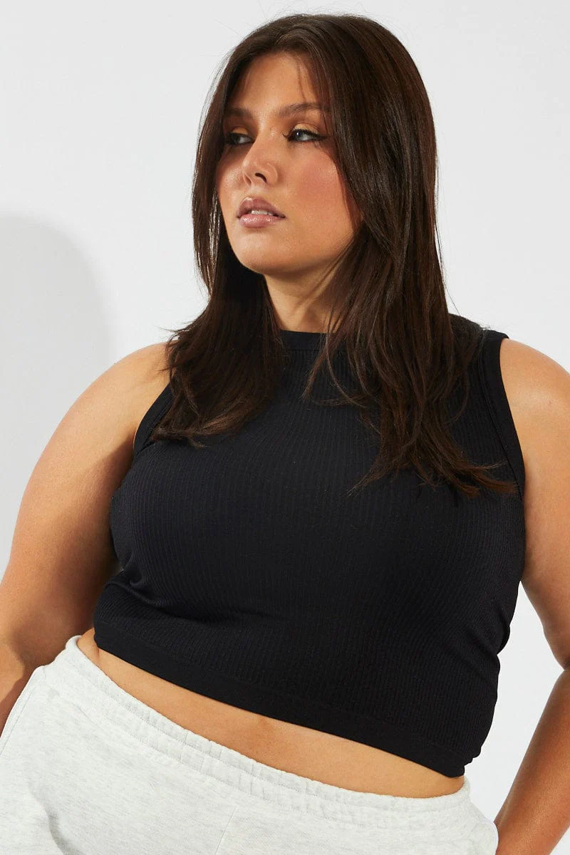 Black Tank Top Crew Neck Seamless - Image 3