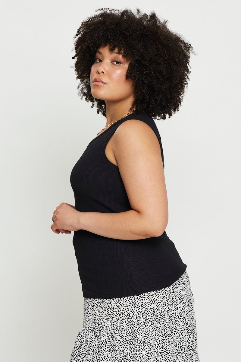 Black Tank Top Crew Neck Sleeveless Rib - Image 4