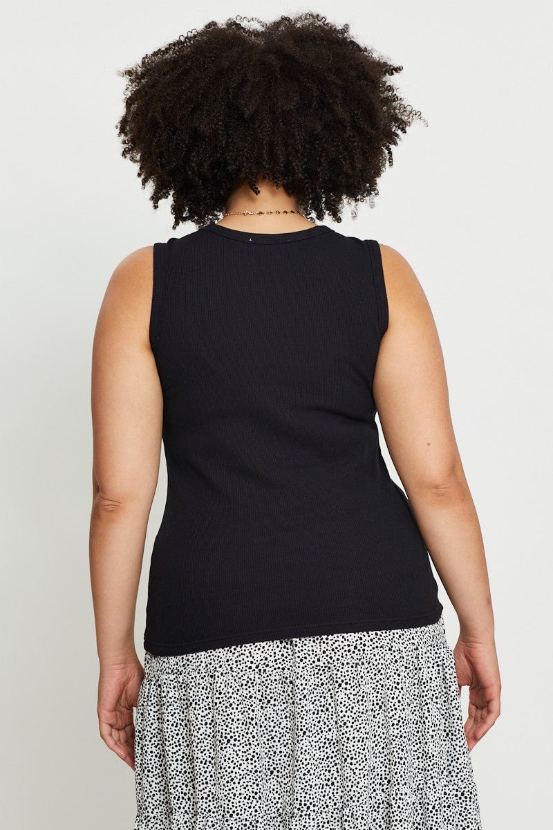 Black Tank Top Crew Neck Sleeveless Rib - Image 5