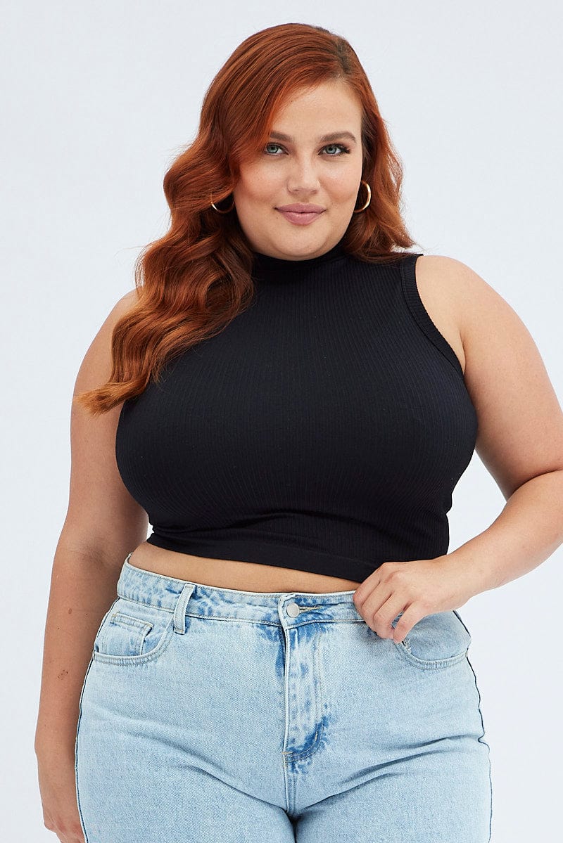Black Tank Top High Neck Seamless - Image 3