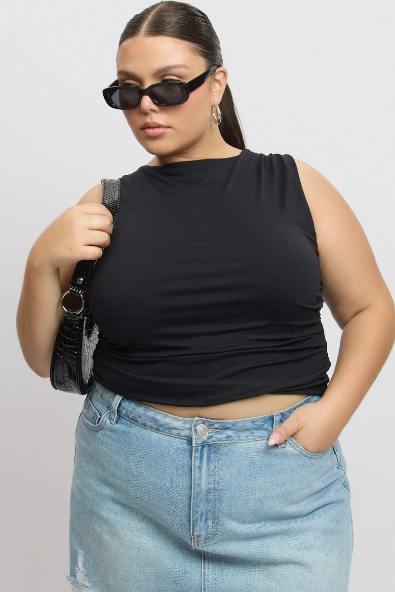 Black Tank Top Side Ruched Supersoft