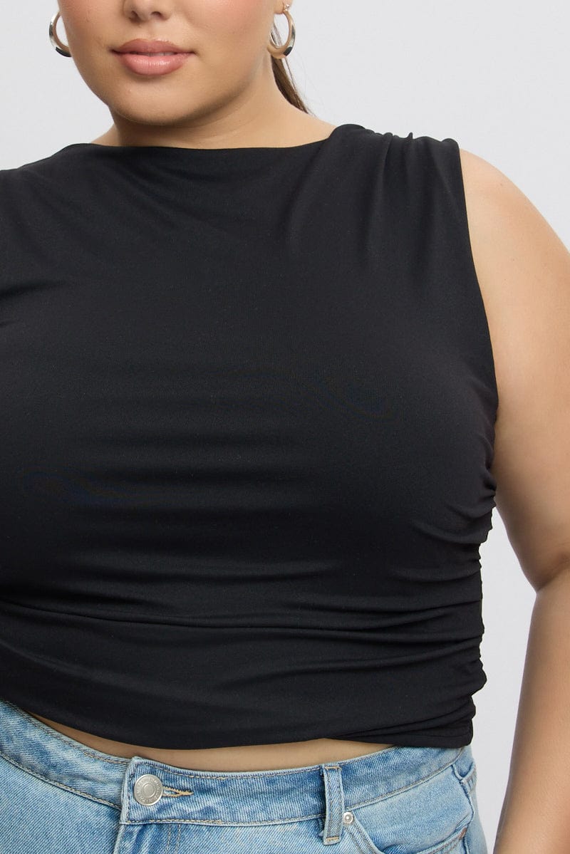 Black Tank Top Side Ruched Supersoft - Image 6
