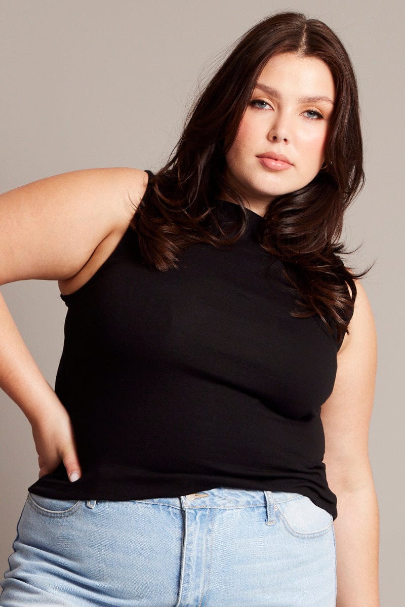 Black Tank Top Sleeveless Boat Neck - Image 3