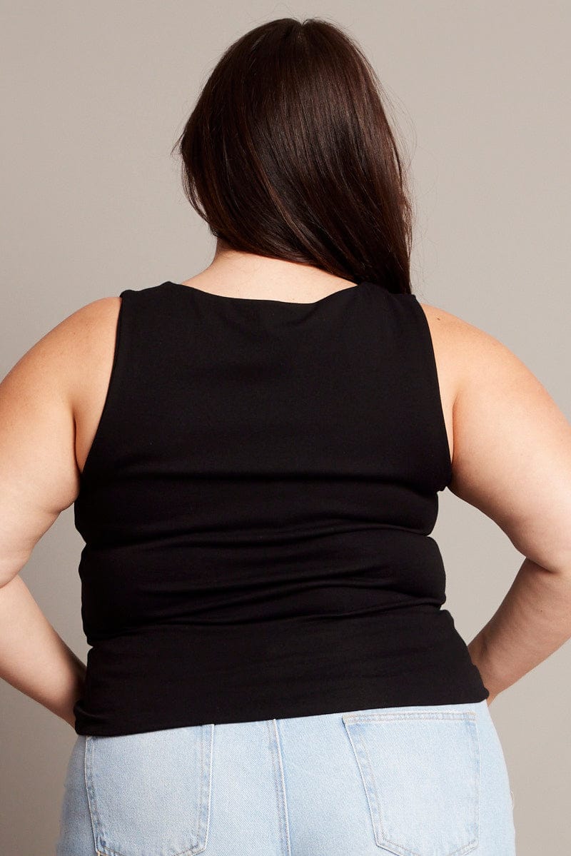 Black Tank Top Sleeveless Boat Neck - Image 5